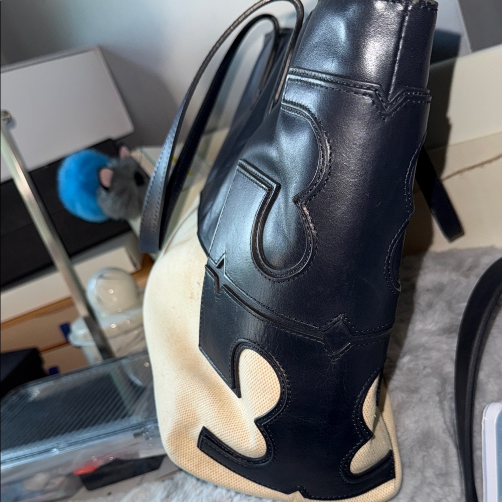 Tory Burch Black and Tan Leather Canvas Tote - Picture 14 of 14